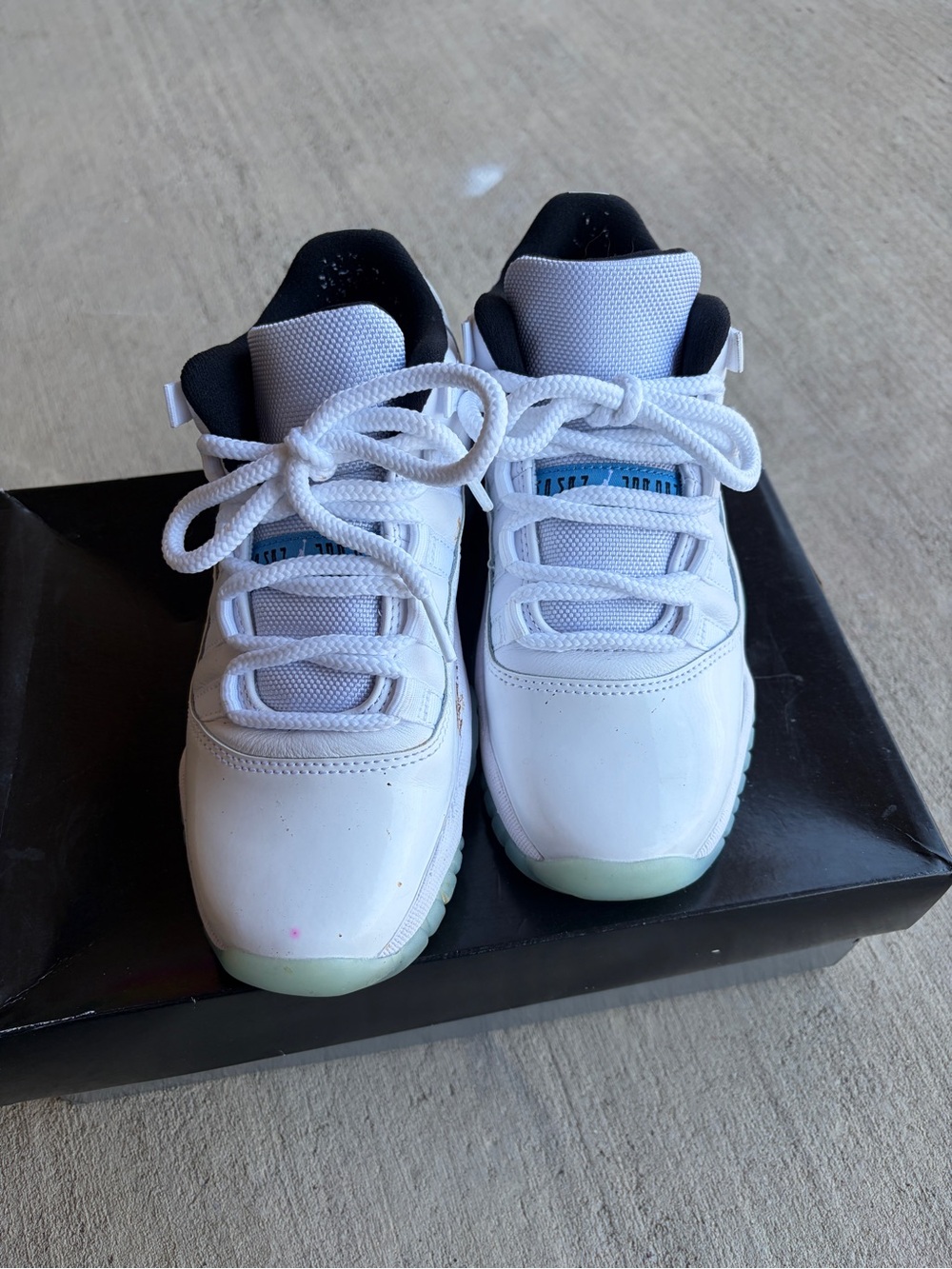 Jordan Kids White and Black Low-Top Sneakers with Light Blue Accents